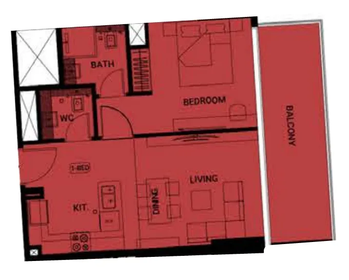 Binghatti Ruby 1 bed floor plan, 690 sqft