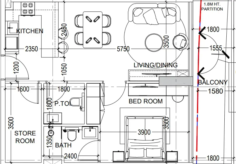 Al Haseen Residences 6 1 bed floor plan, 796 sqft