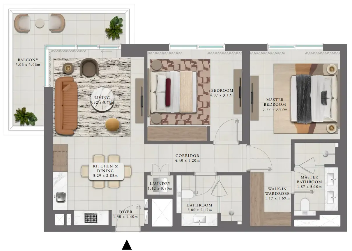 Golf Trails 2 bed floor plan, 1,177 sqft