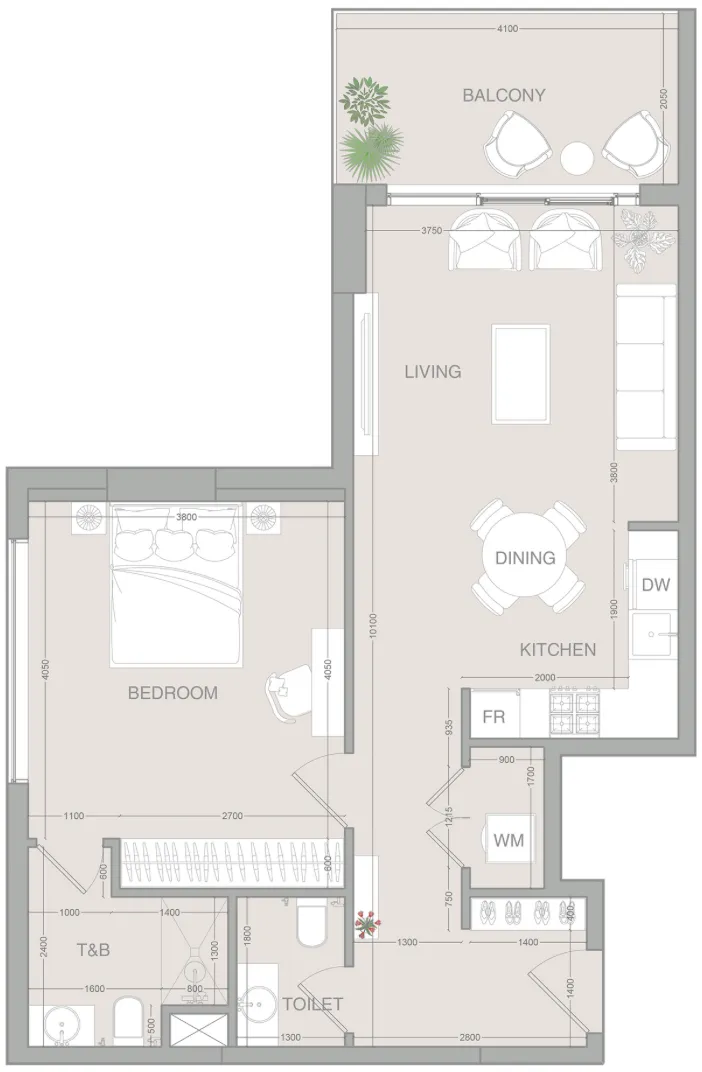 VERDAN1A 1 bed floor plan, 790 sqft