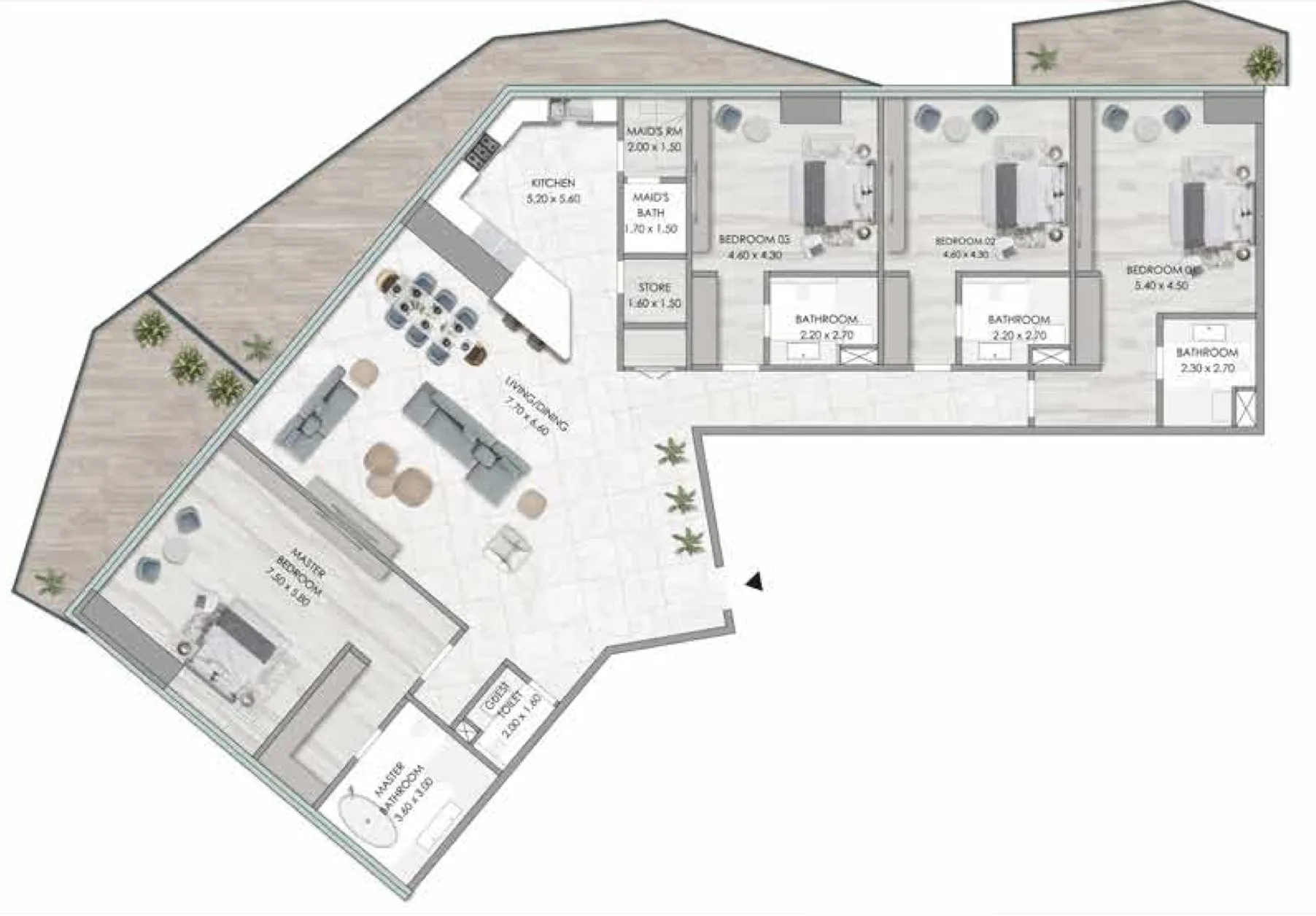 Habtoor Grand Residences 4 bed floor plan, 4,115 sqft