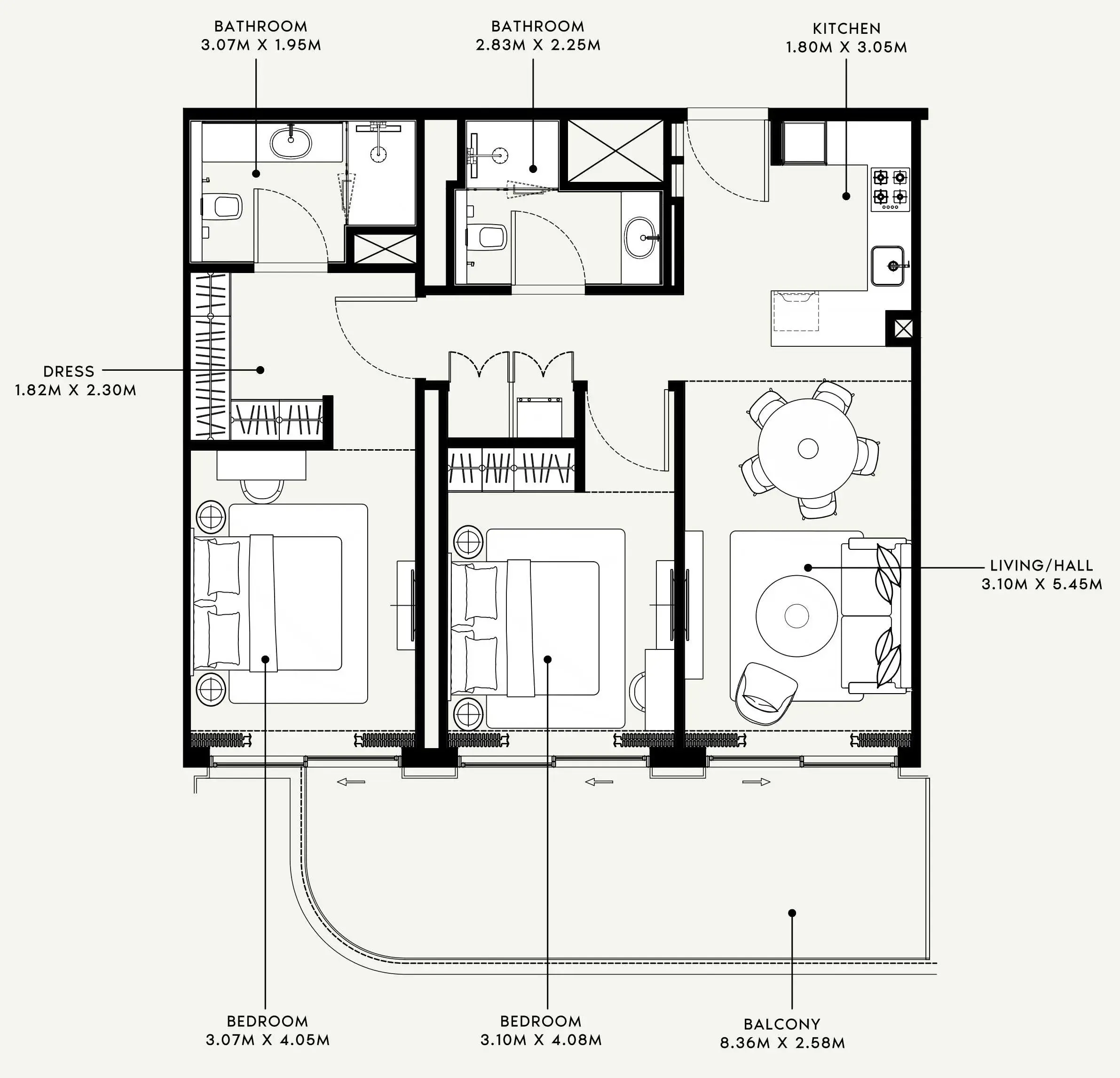 Azizi Venice 2 bed floor plan, 1,117 sqft