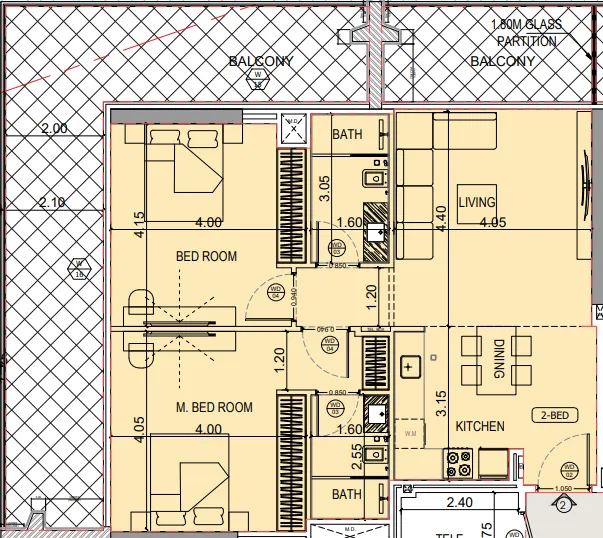 Binghatti Starlight 2 bed floor plan, 1,371 sqft