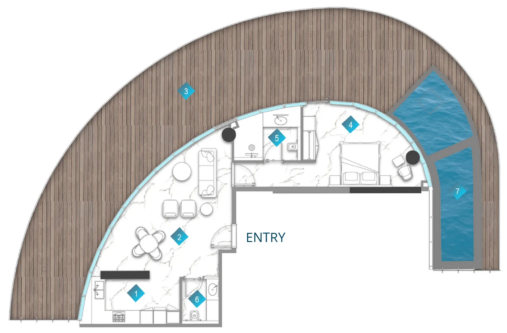 Aqua Arc 1 bed floor plan, 2,427 sqft