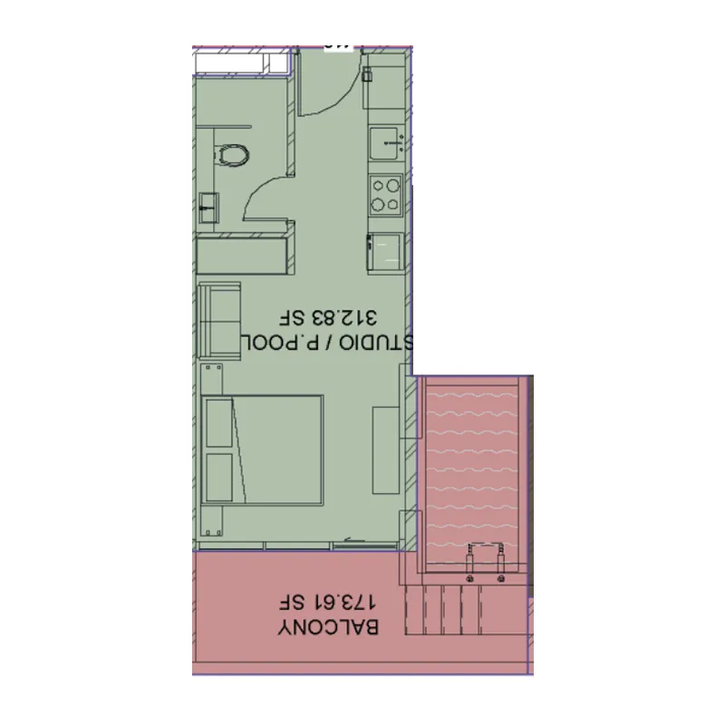 Samana Santorini Studio floor plan, 511 sqft