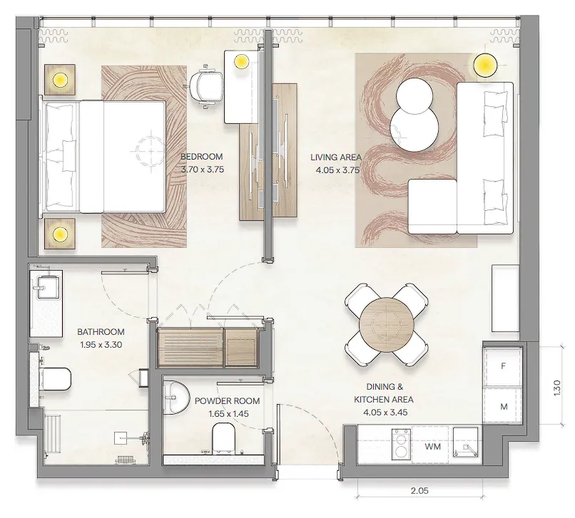 Bloom Arjaan by Rotana  1 bed floor plan, 630 sqft