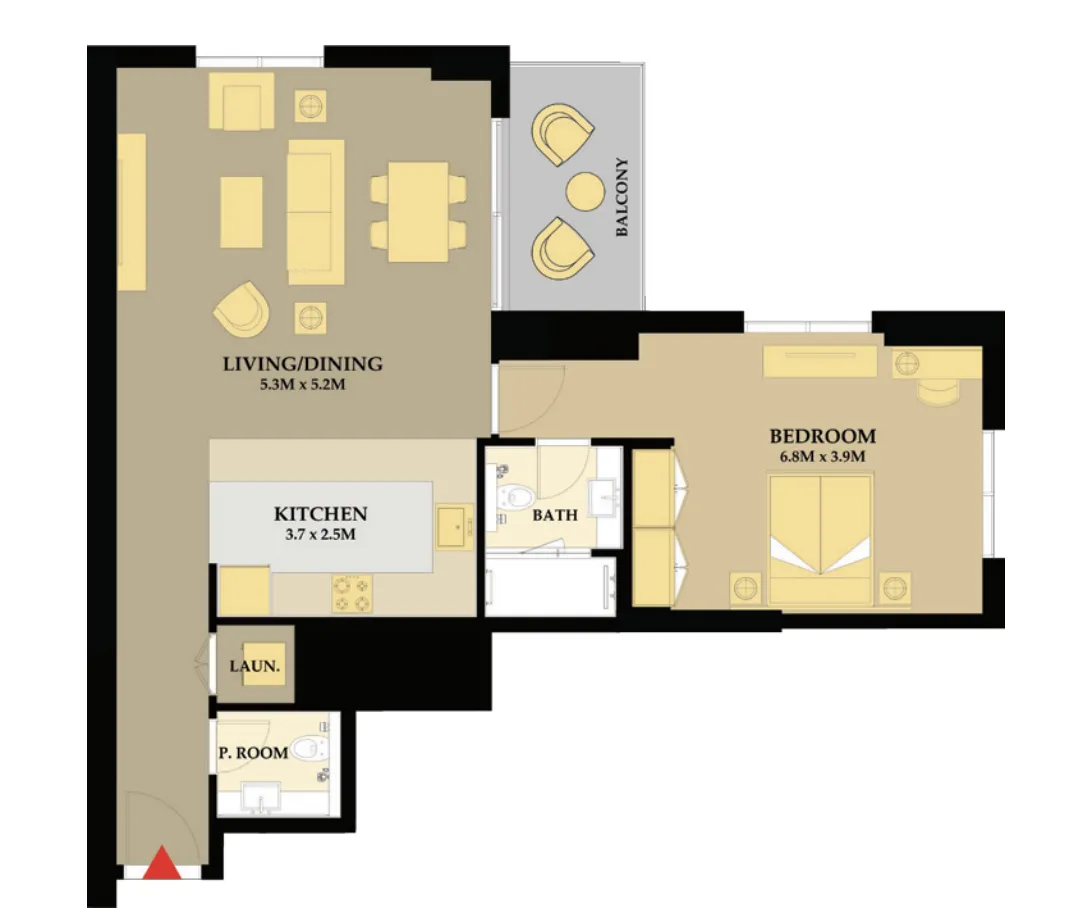 Riva Residence 1 bed floor plan, 956 sqft