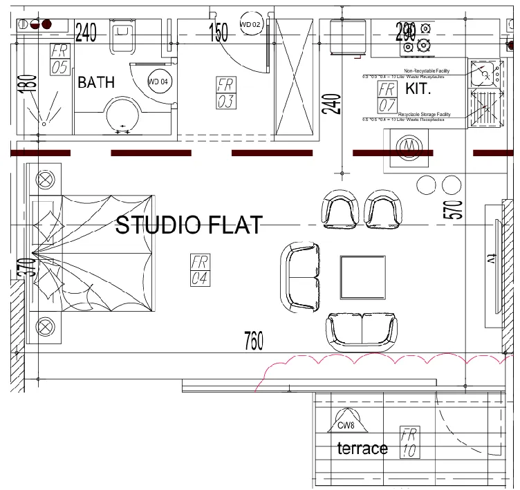 Paradise View II Studio floor plan, 539 – 616 sqft