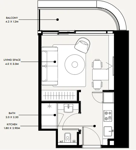 Azizi Milan Studio floor plan, 342 sqft