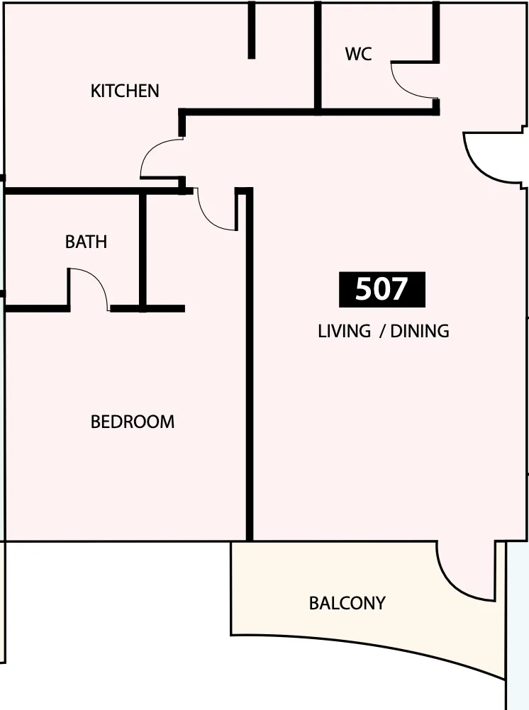 Paradise View 1 1 bed floor plan, 832 sqft