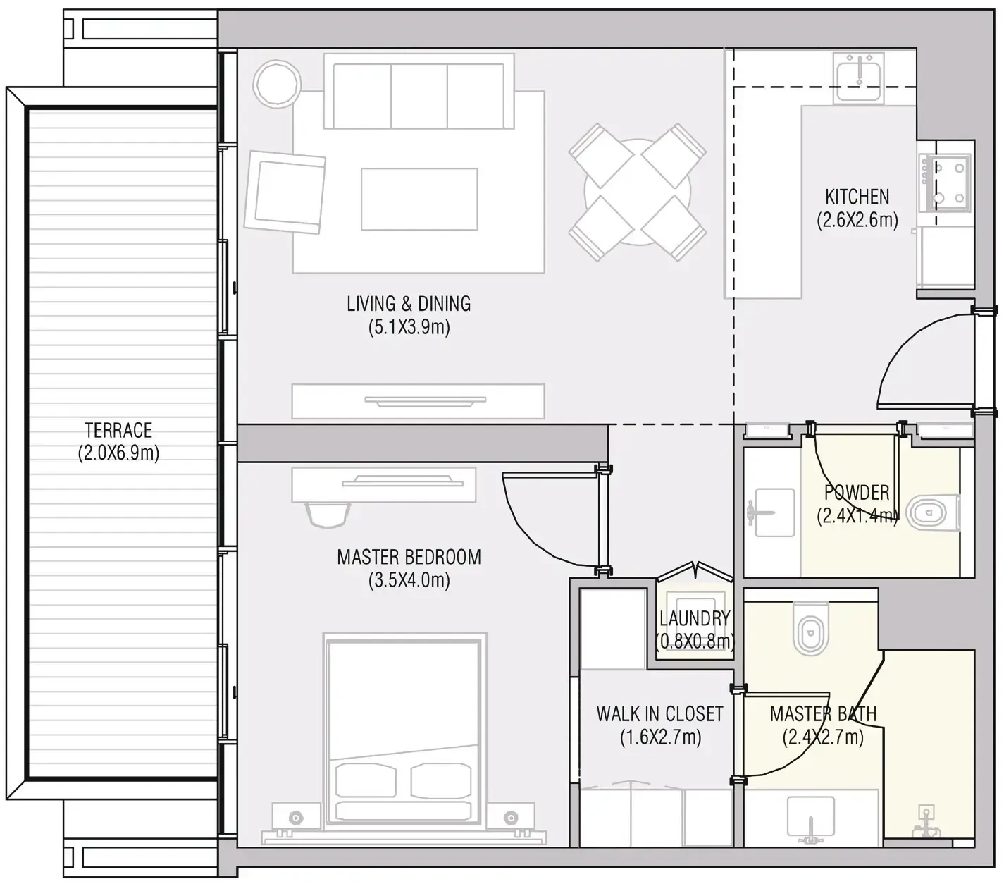Vida Residences Saadiyat Island 1 bed floor plan, 825 sqft