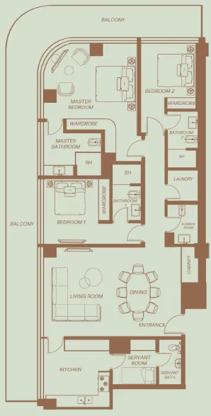 Eden House The Park 3 bed floor plan, 2,335 – 2,352 sqft