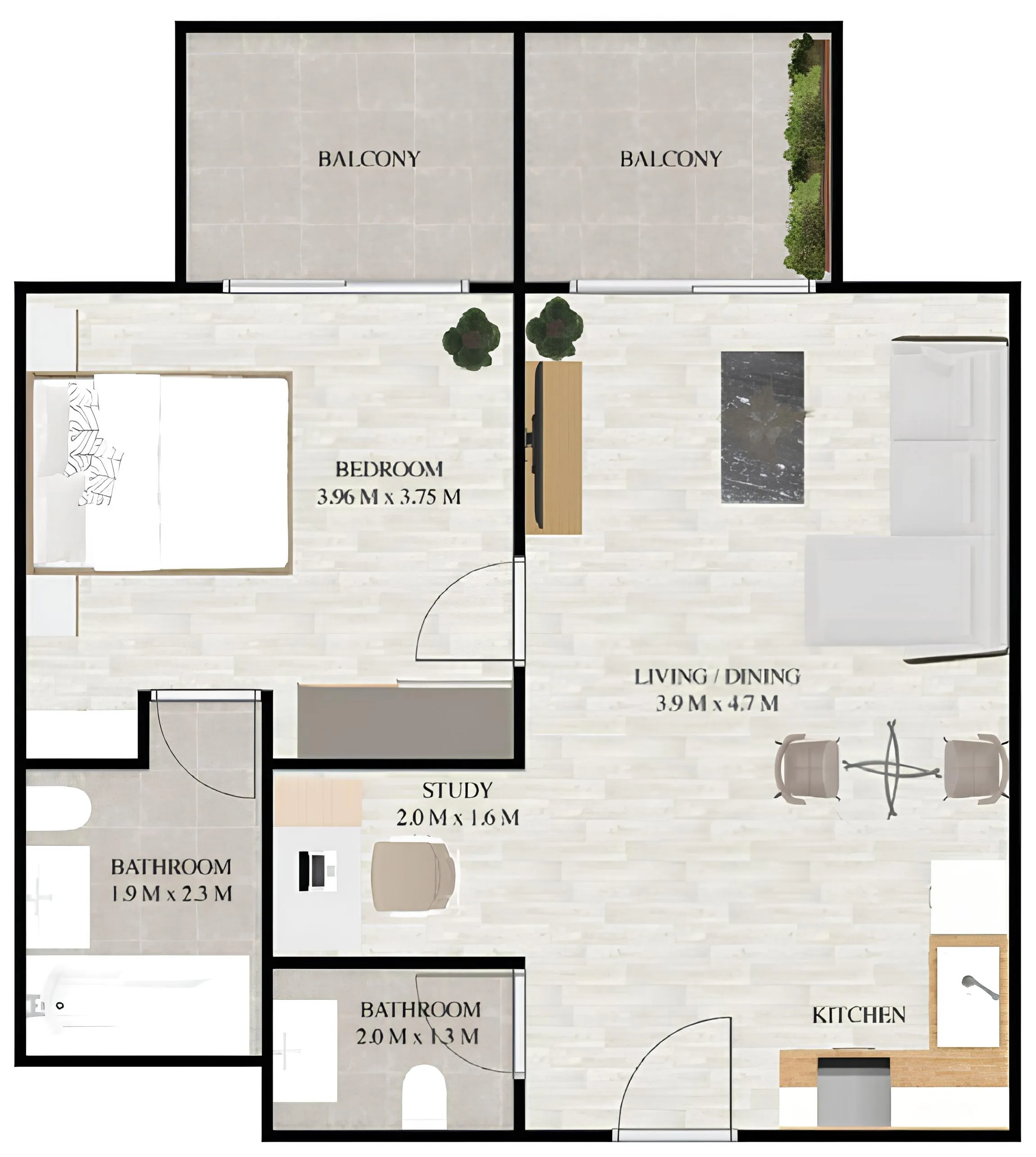 Maimoon Gardens 1 bed floor plan, 790 – 795 sqft
