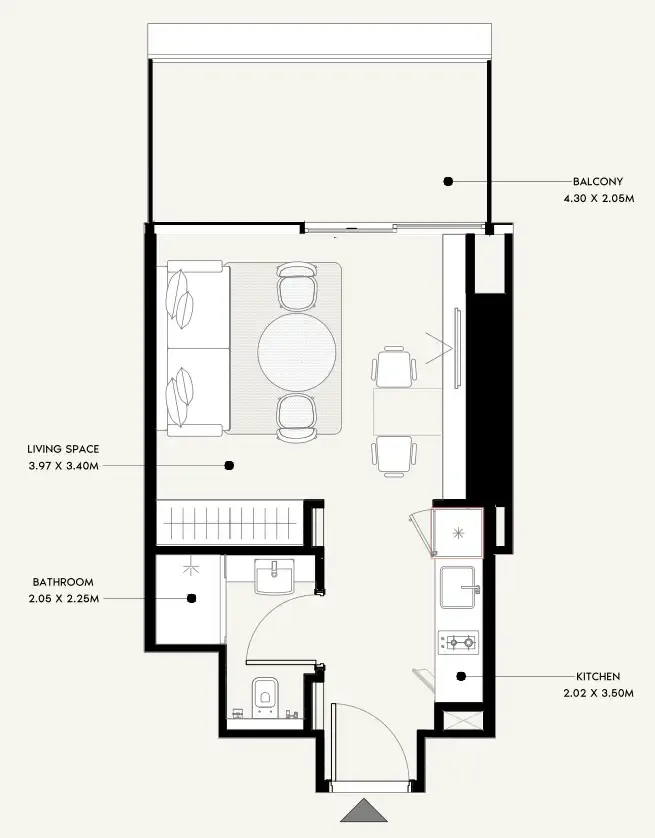 Azizi Milan Studio floor plan, 412 sqft