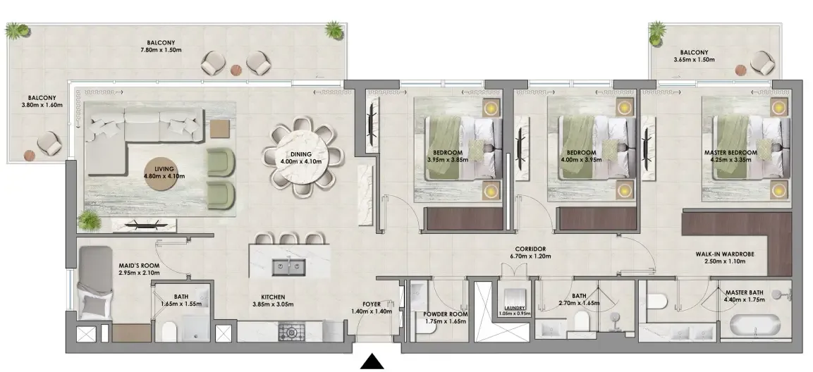 Palace Residences Hillside Towers A & B 3 bed floor plan, 1,882 sqft