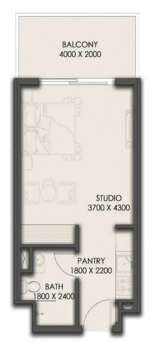 Park Residency Studio floor plan, 396 sqft