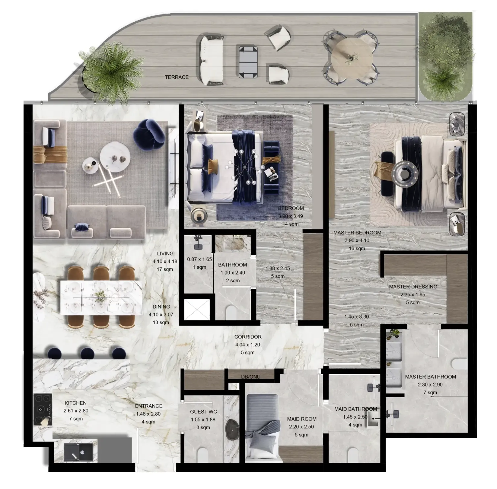 Jacob and Co Beachfront Living 2 bed floor plan, 1,625 – 1,636 sqft