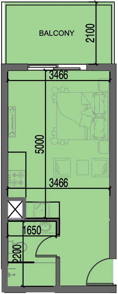 Al Haseen Residences 3 Studio floor plan, 439 sqft