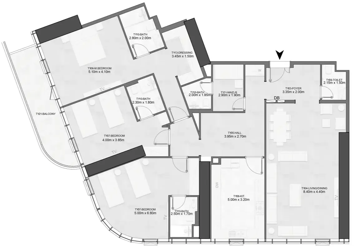 Joud Tower 3 bed floor plan, 2,427 sqft