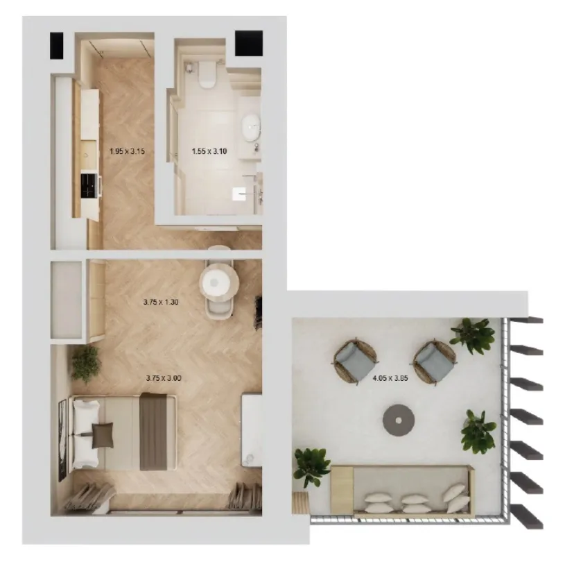 Arisha Terraces Studio floor plan, 509 sqft