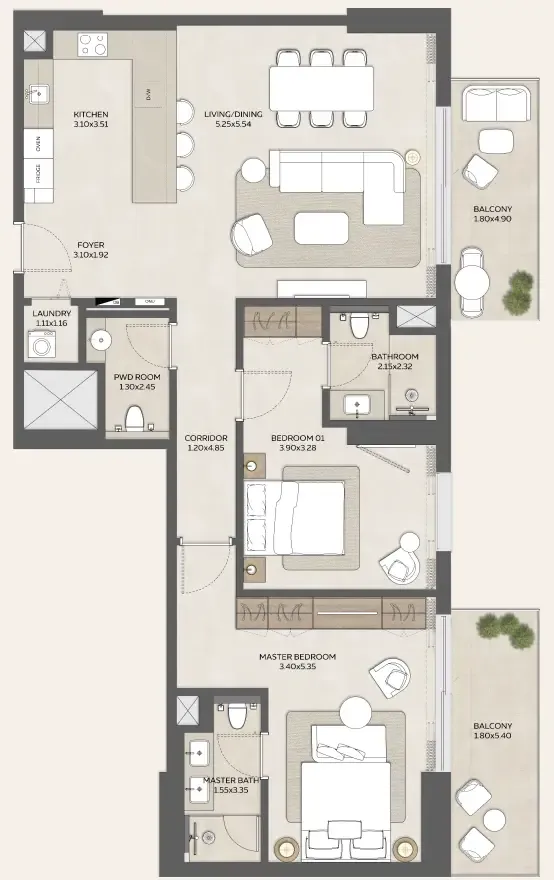 Expo Valley Views - Ghadeer 2 bed floor plan, 1,470 – 1,471 sqft