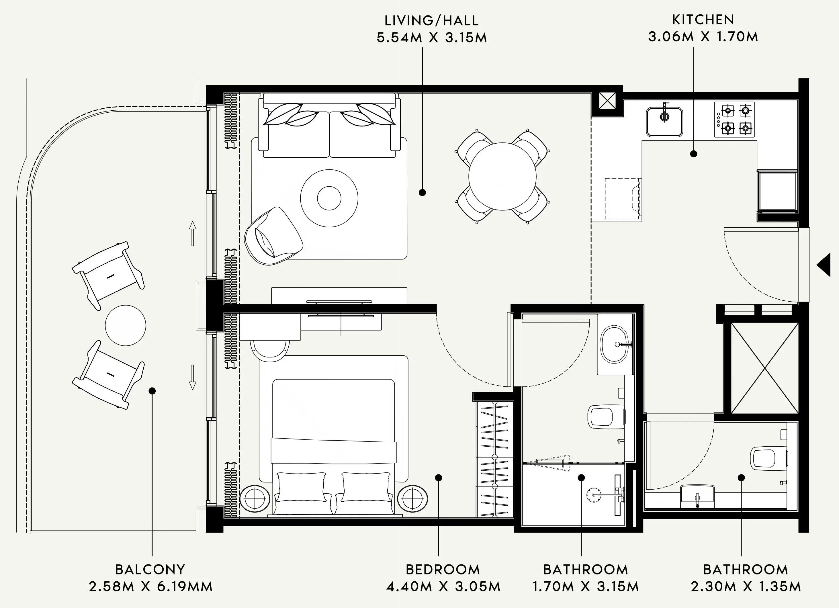 Azizi Venice 1 bed floor plan, 783 sqft