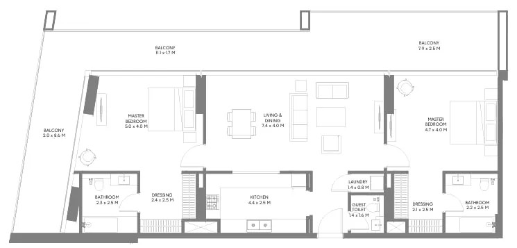 Safa Parkview 2 bed floor plan, 1,861 sqft