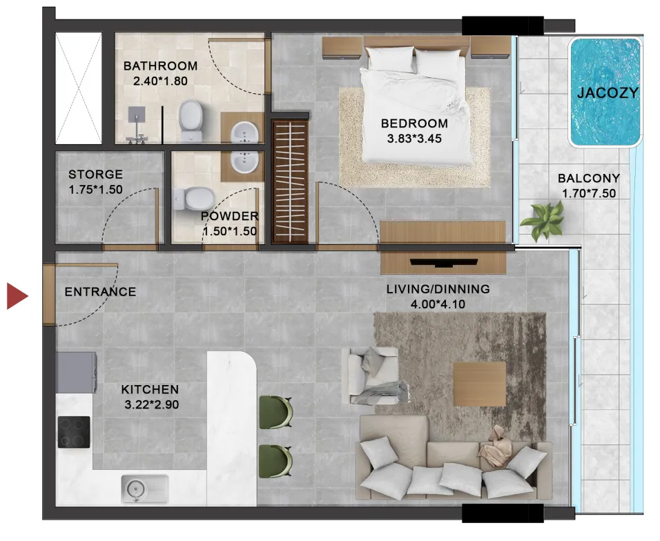 Vivanti Residences by Meteora 1 bed floor plan, 769 sqft