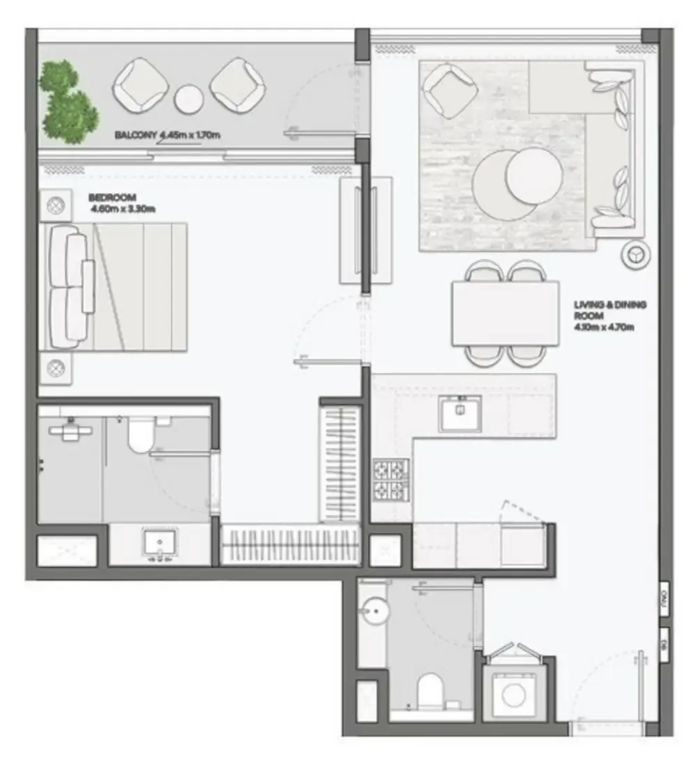 Mansory Residences by Amaal 1 bed floor plan, 880 sqft