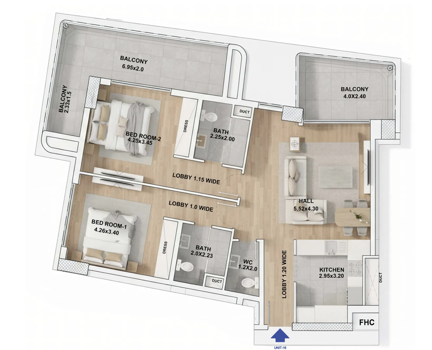 RR Grand 2 bed floor plan, 1,299 sqft