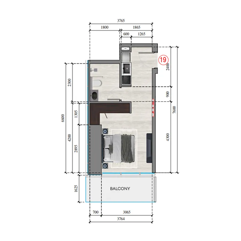 Auresta Tower Studio floor plan, 371 sqft
