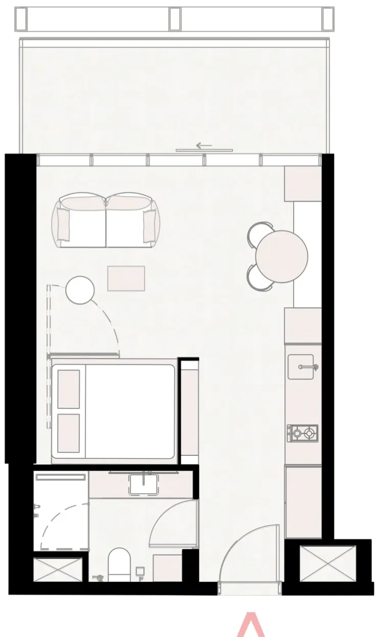 UPSIDE Living Studio floor plan, 473 sqft