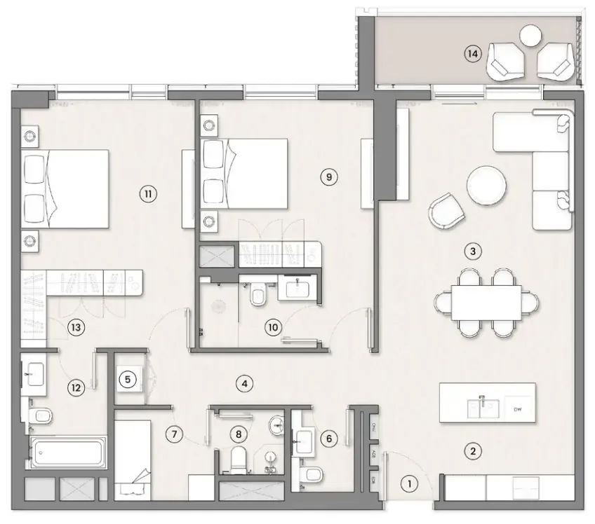 Tara Park 2 bed floor plan, 1,326 sqft