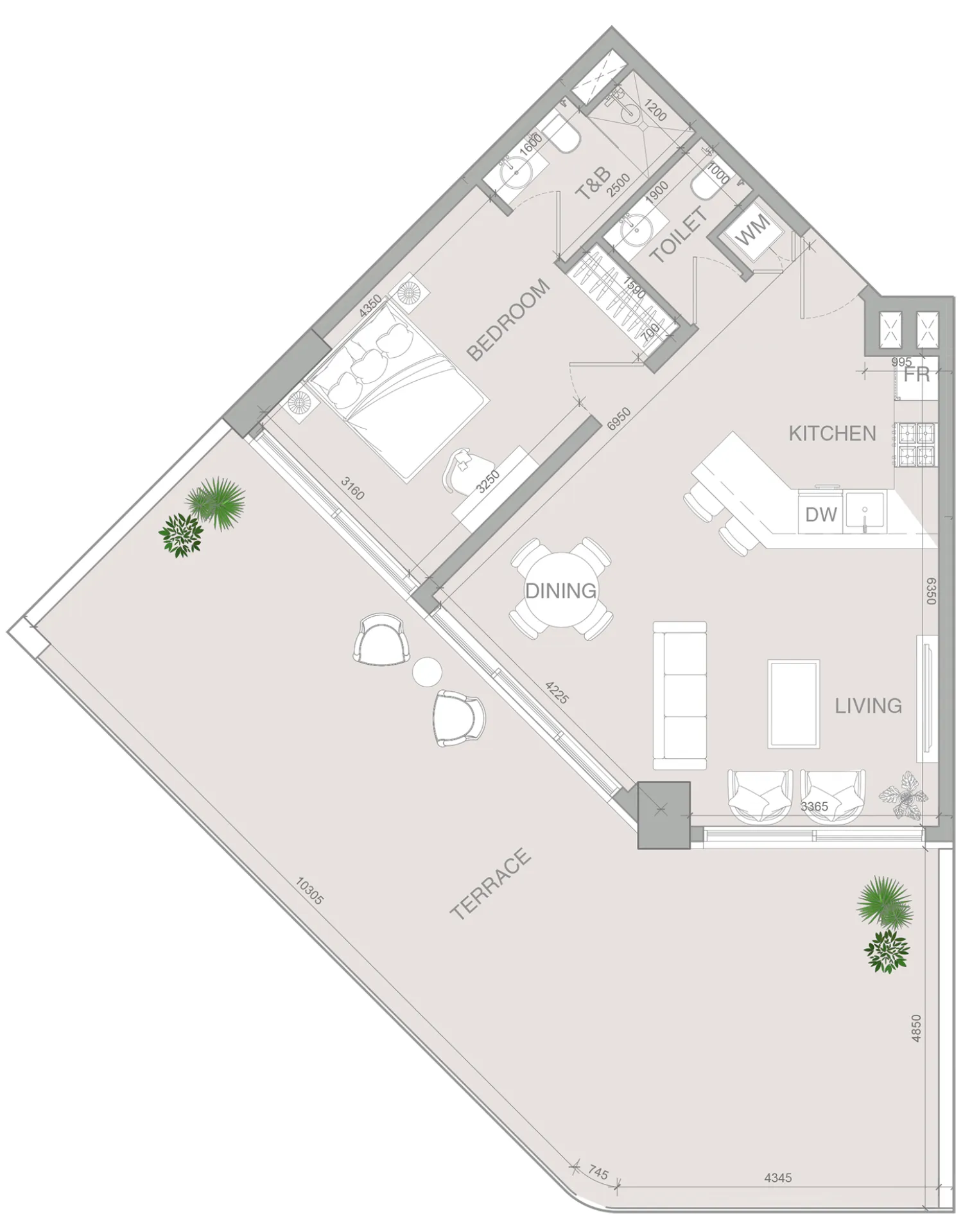VERDAN1A 4 1 bed floor plan, 1,374 sqft