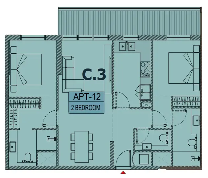 Olfah 2 bed floor plan, 1,167 sqft