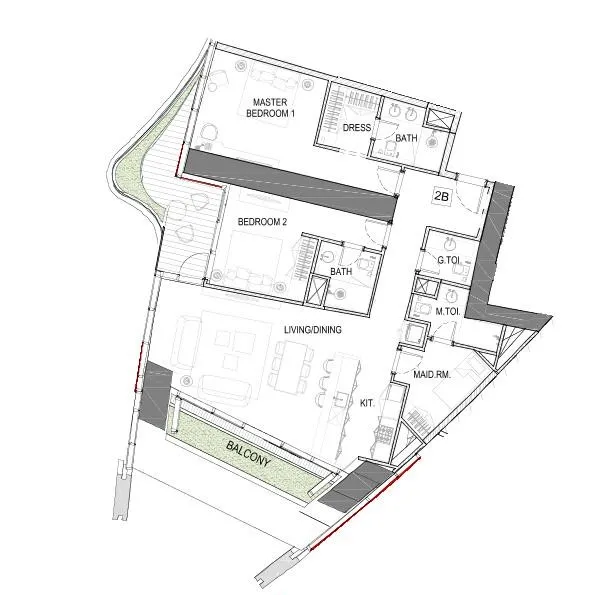 Safa One de Grisogono 2 bed floor plan, 1,736 sqft