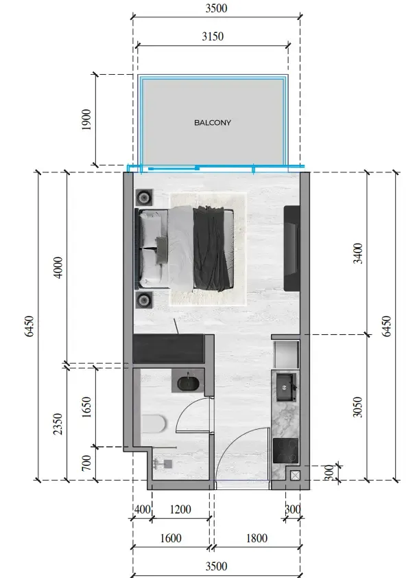 SkyGate Tower Studio floor plan, 321 sqft