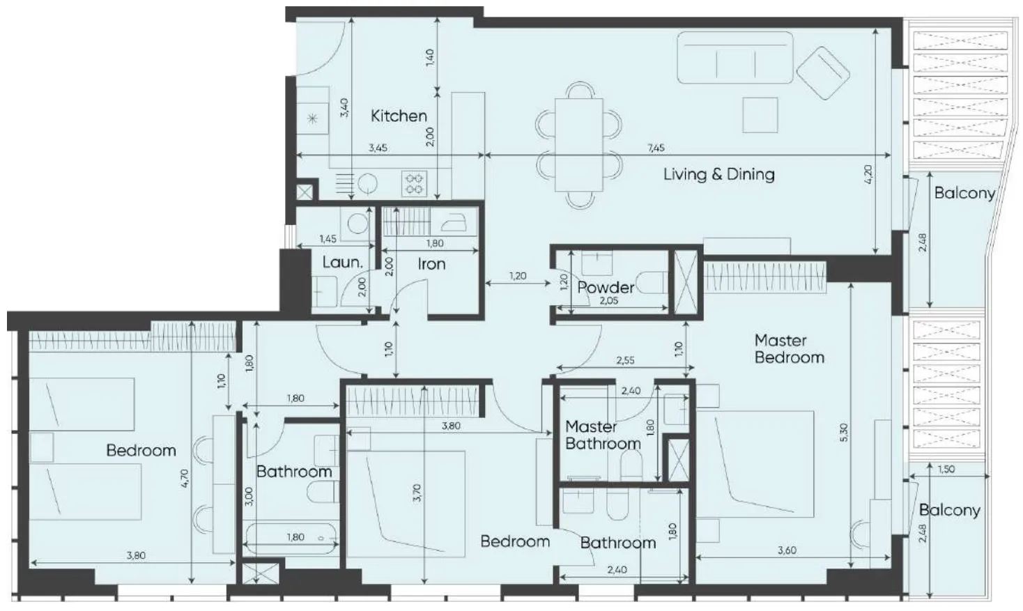 Sea Legend Tower One 3 bed floor plan, 1,601 sqft