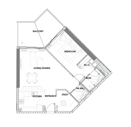 Golf Greens 1 bed floor plan, 985 – 1,029 sqft