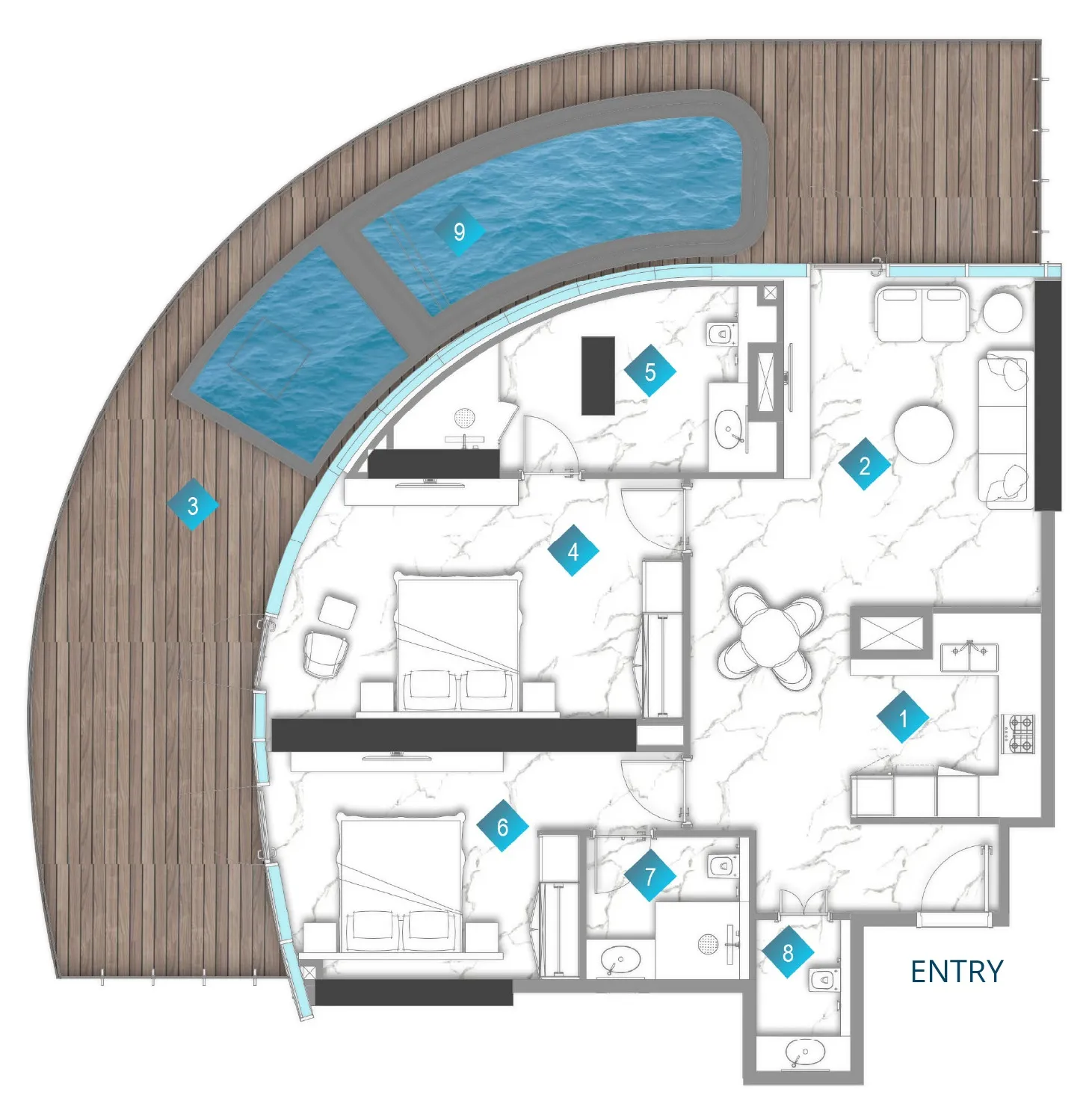 Aqua Arc 2 bed floor plan, 2,080 sqft