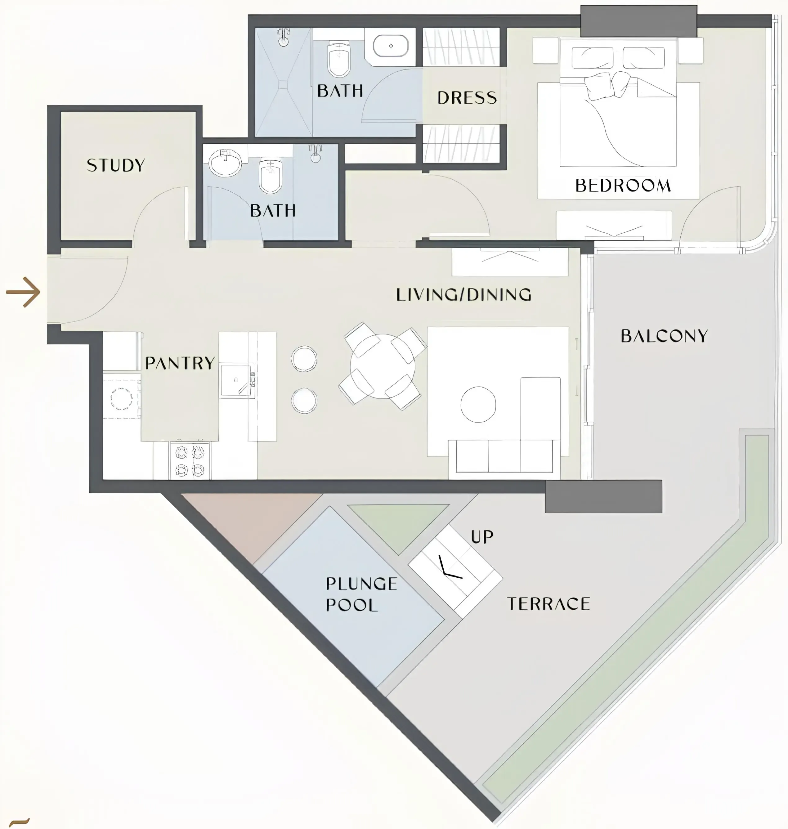 Chelsea Gardens 1 bed floor plan, 1,073 sqft