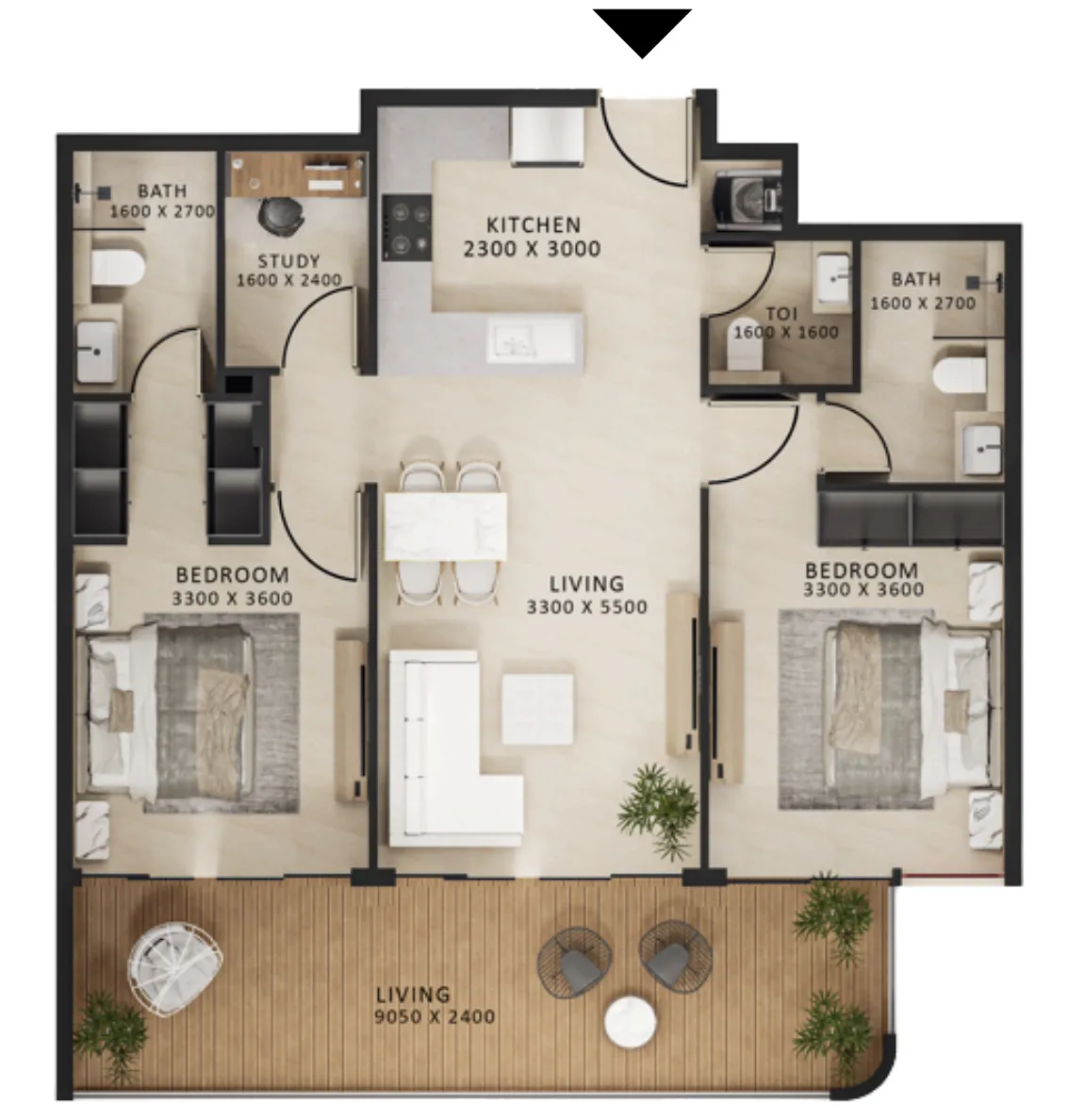 Altair 52 2 bed floor plan, 1,171 sqft