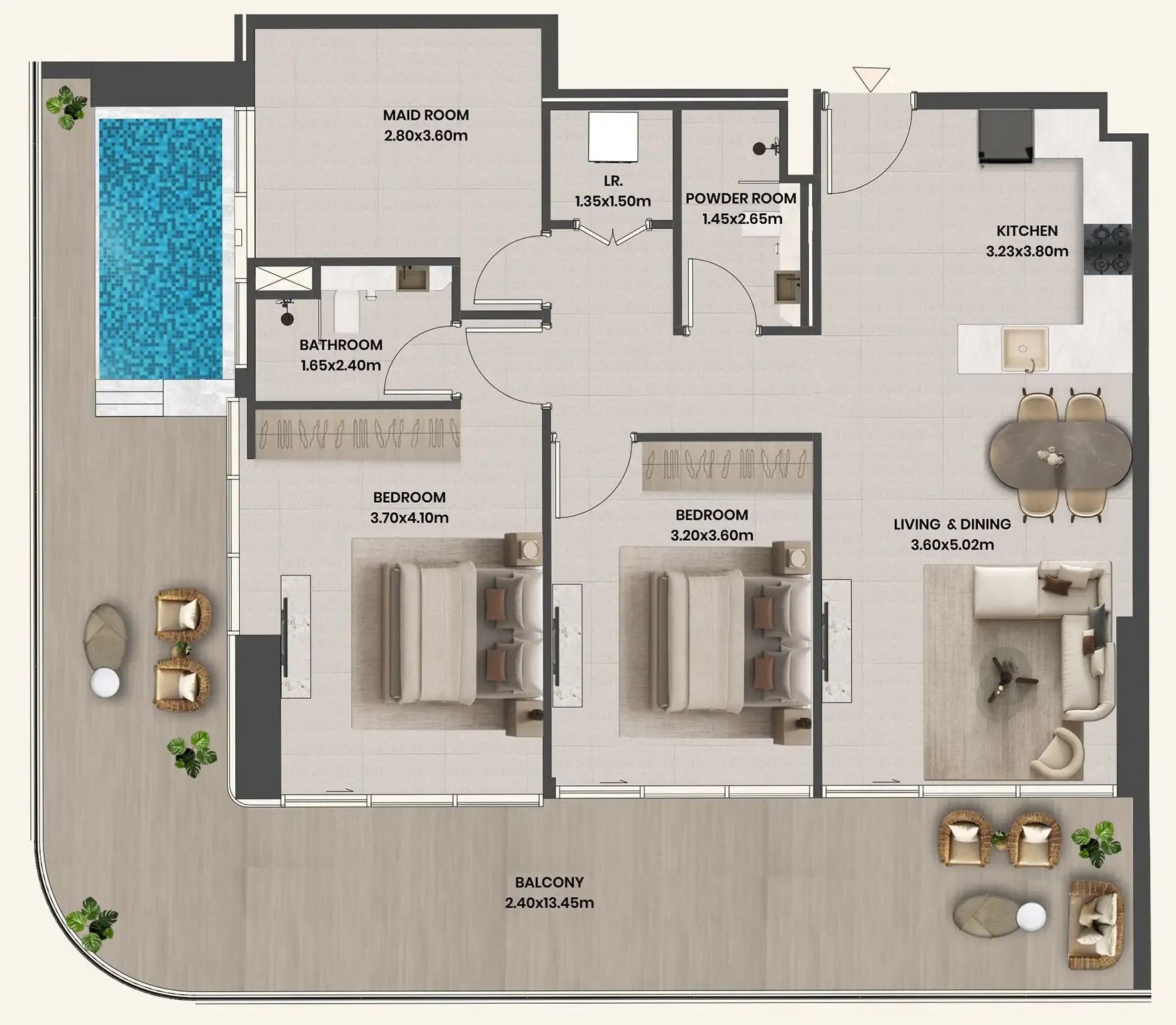 Divine Al Barari 2 bed floor plan, 1,618 sqft