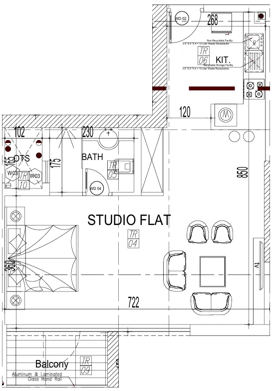 Paradise View II Studio floor plan, 573 – 580 sqft