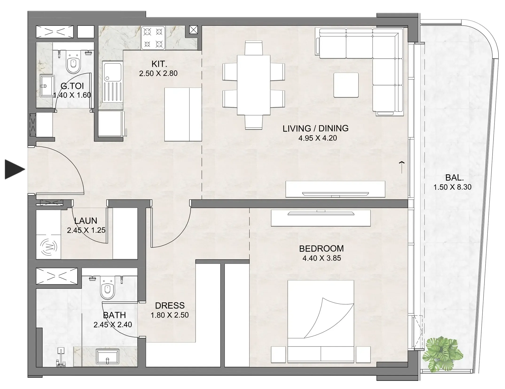 Luzora Residence 1 bed floor plan, 980 sqft