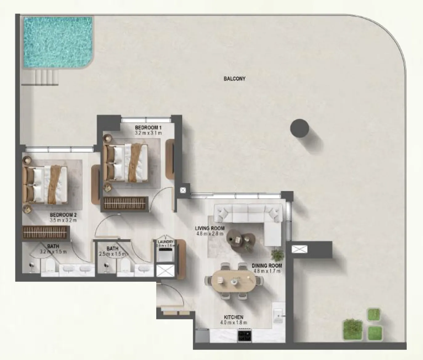 Sanctuary 2 bed floor plan, 2,472 sqft