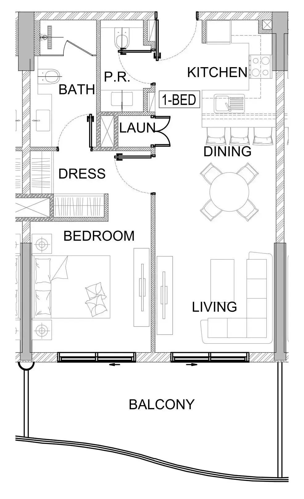 Valencia 1 bed floor plan, 784 sqft
