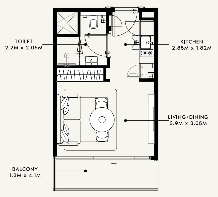 Azizi Milan Studio floor plan, 340 sqft