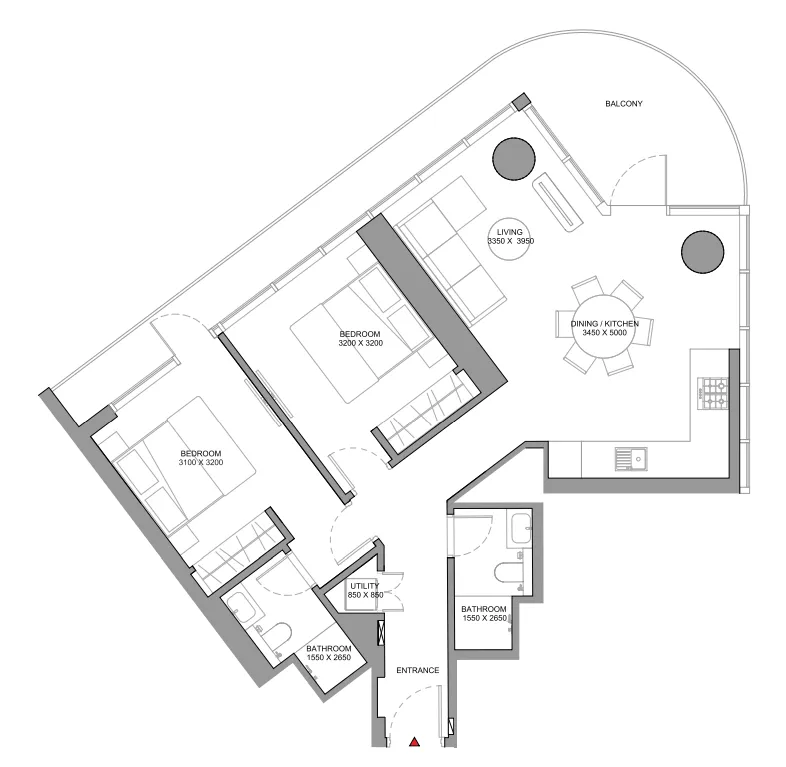 Sobha Solis 2 bed floor plan, 1,130 sqft