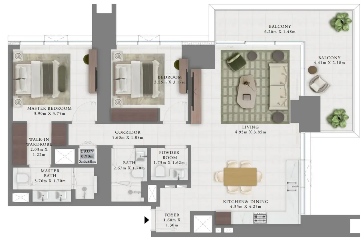 Creek Bay 2 bed floor plan, 1,432 sqft